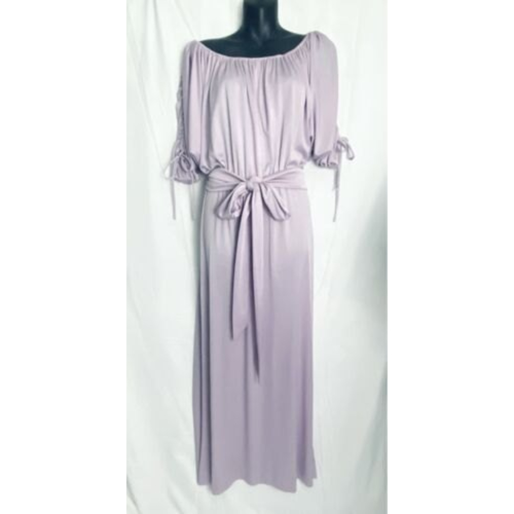 Vintage Dressy New York Creations Lavender Purple Sheen Dress Cinched Sleeve S M